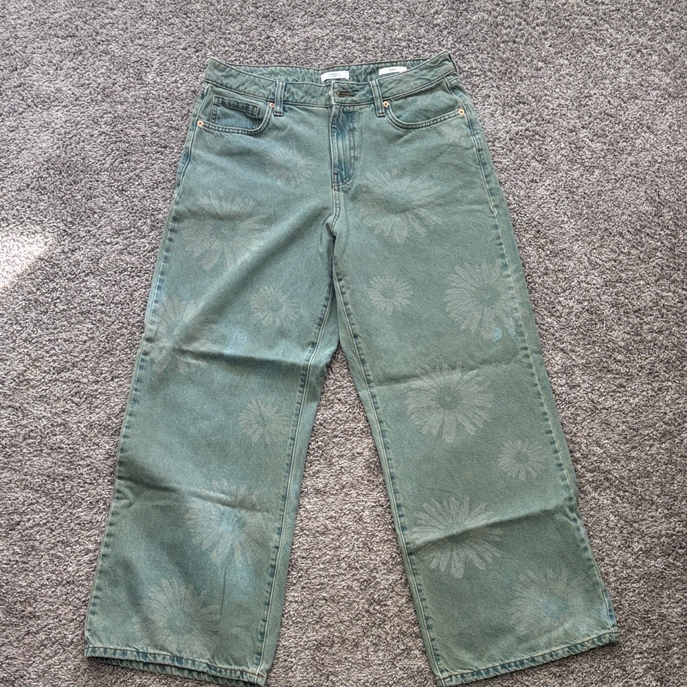Forever 21 Floral Green/Blue Baggy Jeans